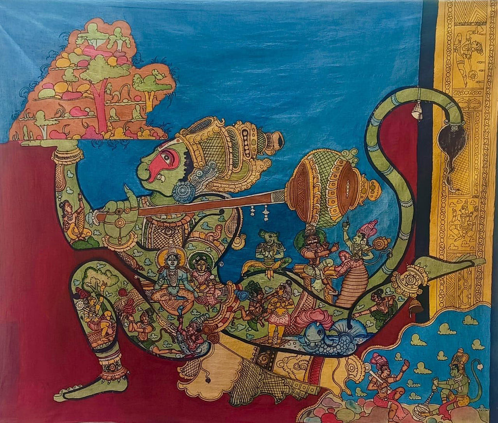 Hanuman with Dronagiri in Kalamkari by Kanukurthi Guna Sekhar Sai Thumbnail