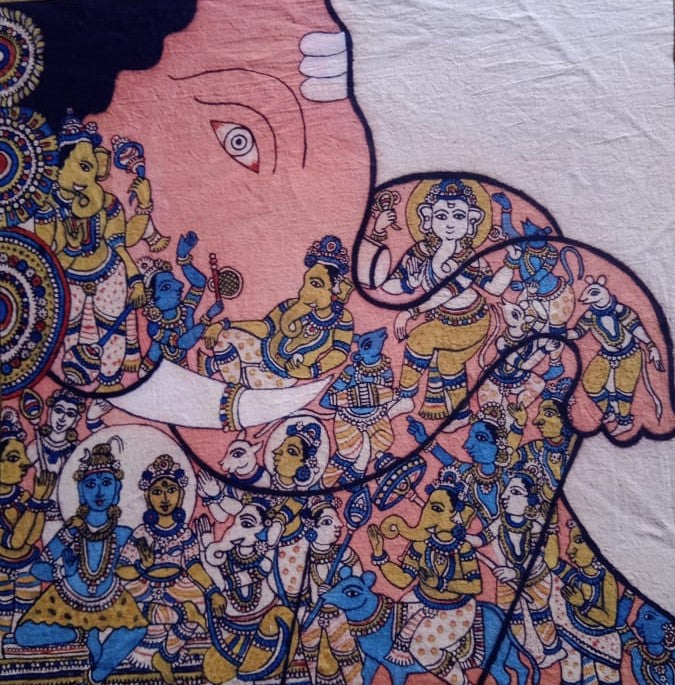 Homage to Lord Shiva and Parvati: Lord Ganesha in Kalamkari by Siva Reddy Thumbnail