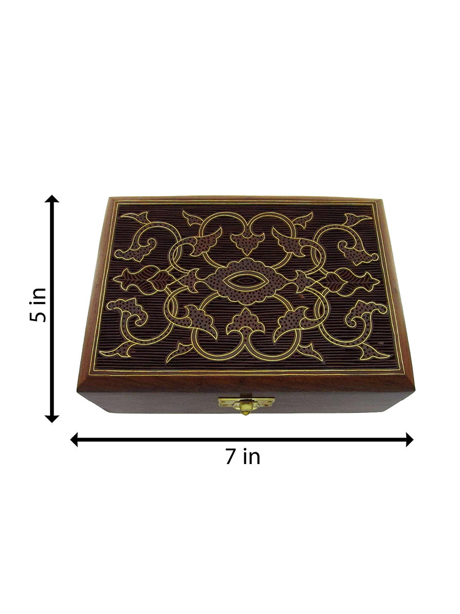 Buy Jewellery box in Brass Inlay on wood by Faraz Aqeel