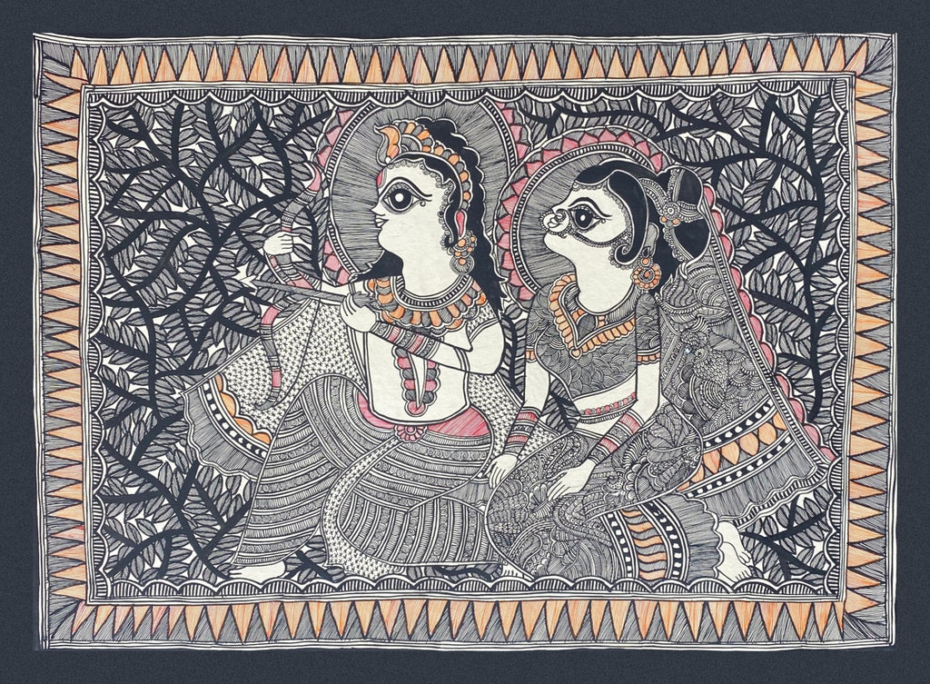 KRISHNA & RADHA, MADHUBANI PAINTING BY PRATIMA BHARTI Thumbnail