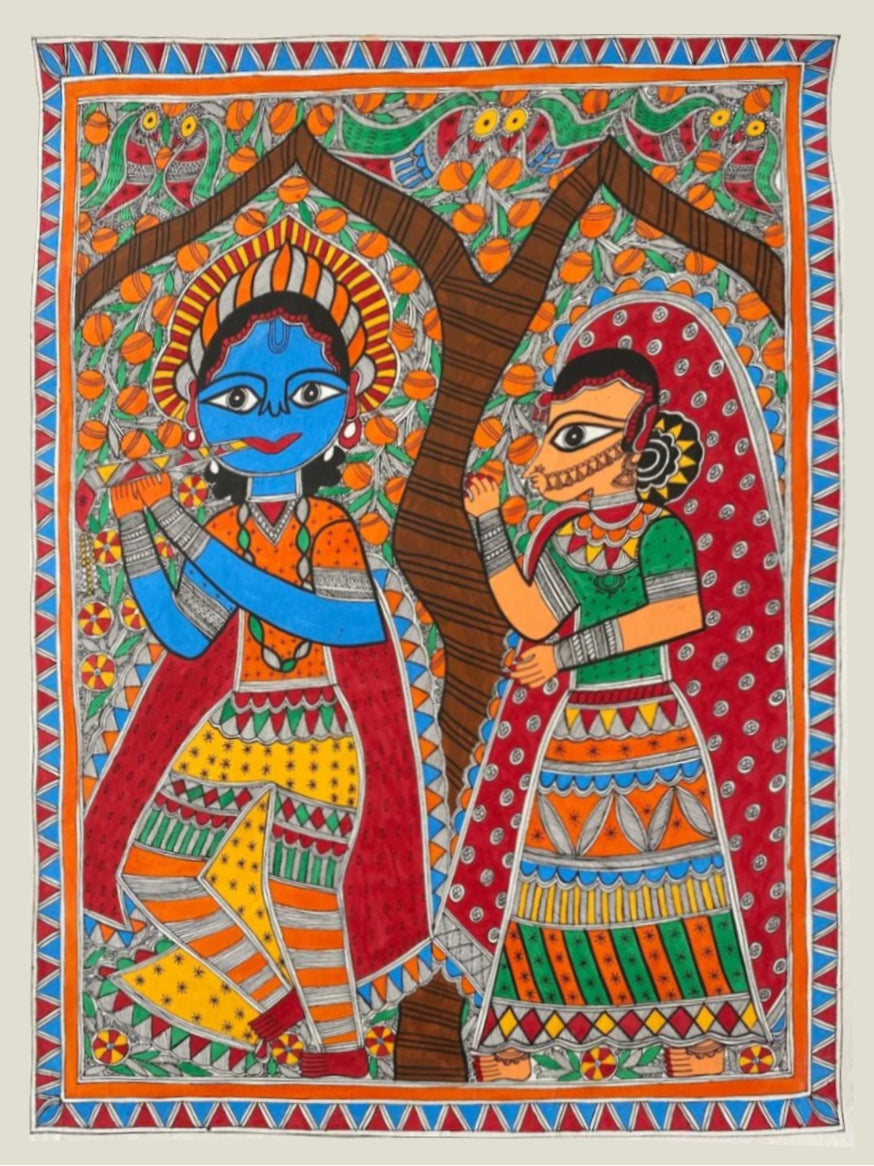 KRISHNA & RADHA, MADHUBANI PAINTING BY PRATIMA BHARTI Thumbnail