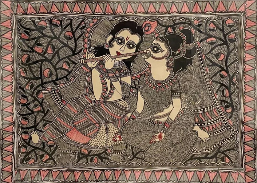 KRISHNA & RADHA, MADHUBANI PAINTING BY PRATIMA BHARTI Thumbnail