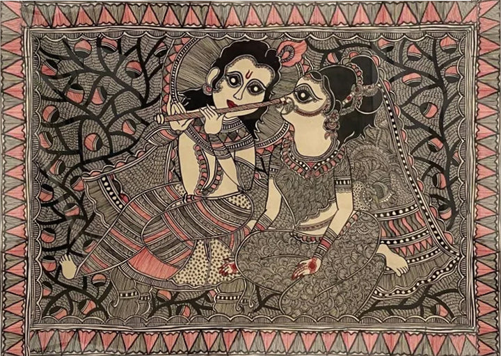 Radha Krishna in Madhubani Painting by Pratima Bharti Thumbnail
