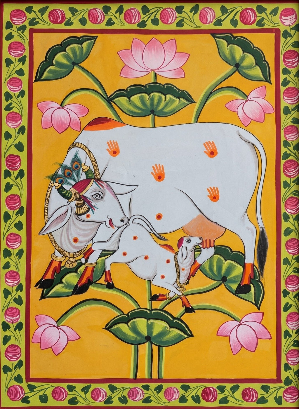 Kamadhenu and calf in Pichwai by Jayesh Sharma Thumbnail