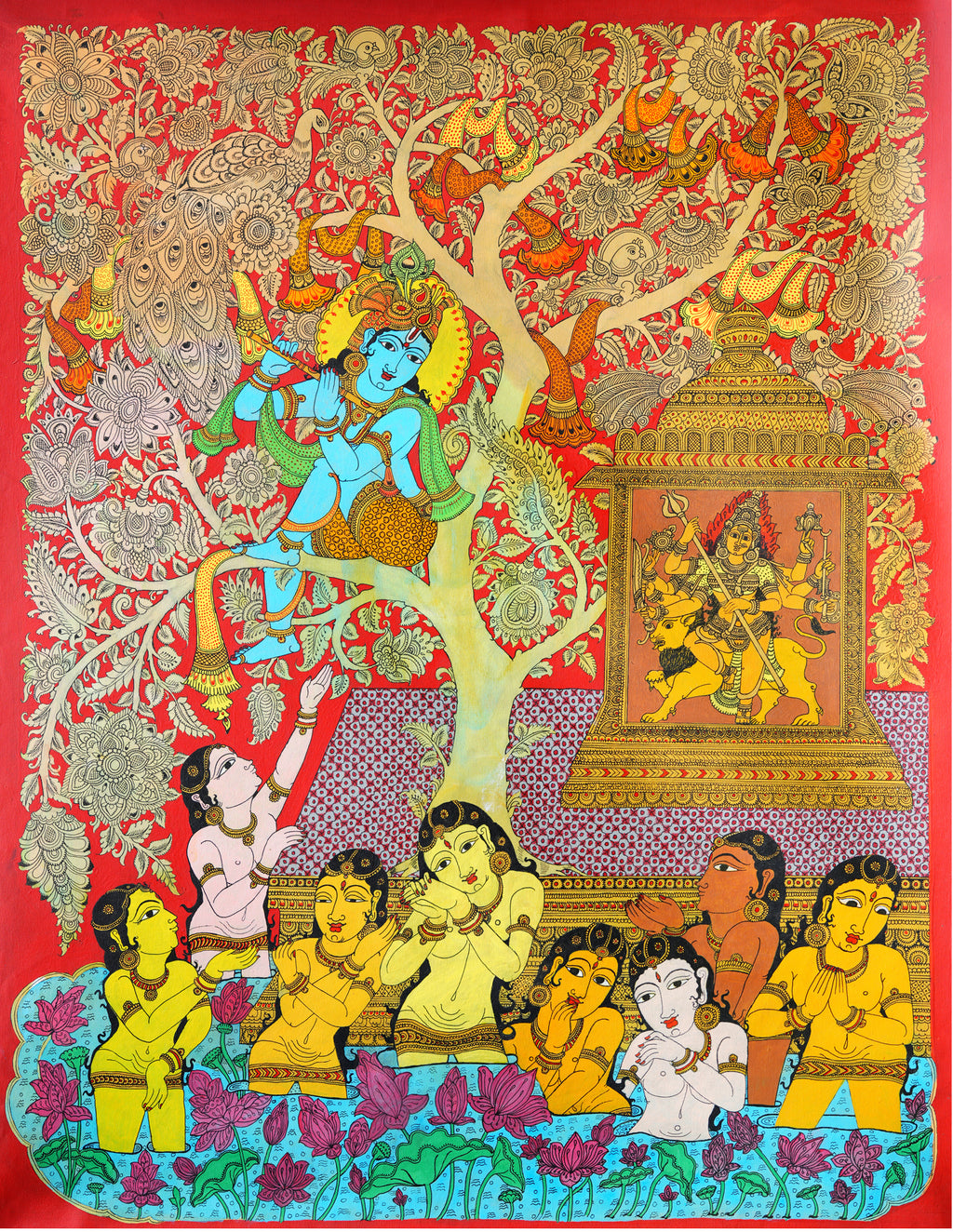 Krishna and the Gopis in Kalamkari by Harinath N Thumbnail