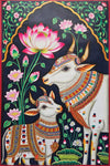 Buy Krishna's companions: Cow and Calf in Pichwai painting by Shehzaad Ali Sherani