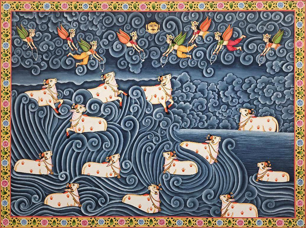 Shop Krishna's companions: Cows in Pichwai by Shehzaad Ali Sherani