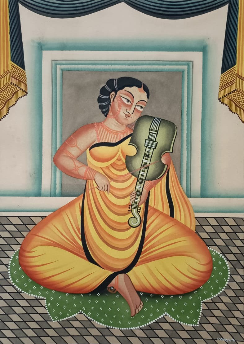 Lady Playing a Stringed Instrument in Kalighat by Anwar Chitrakar Thumbnail