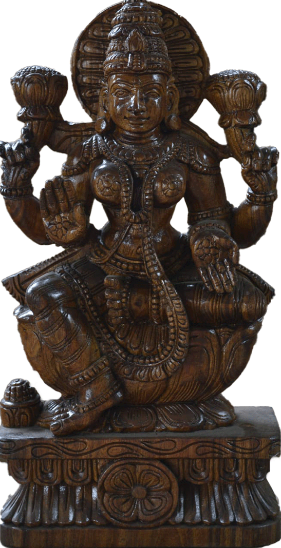 Buy Lakshmi : The Goddess of Wealth and Prosperity in Wood carving by Shrinivasan