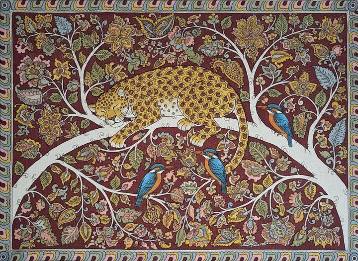 Leopard, Birds and Blossoms in Kalamkari by Sridevi Ponnambalam Thumbnail