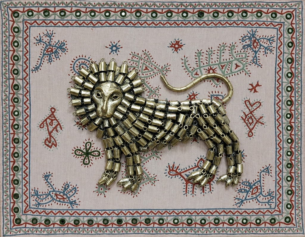 Lion in Dhokra and Kutch Embroidery Thumbnail