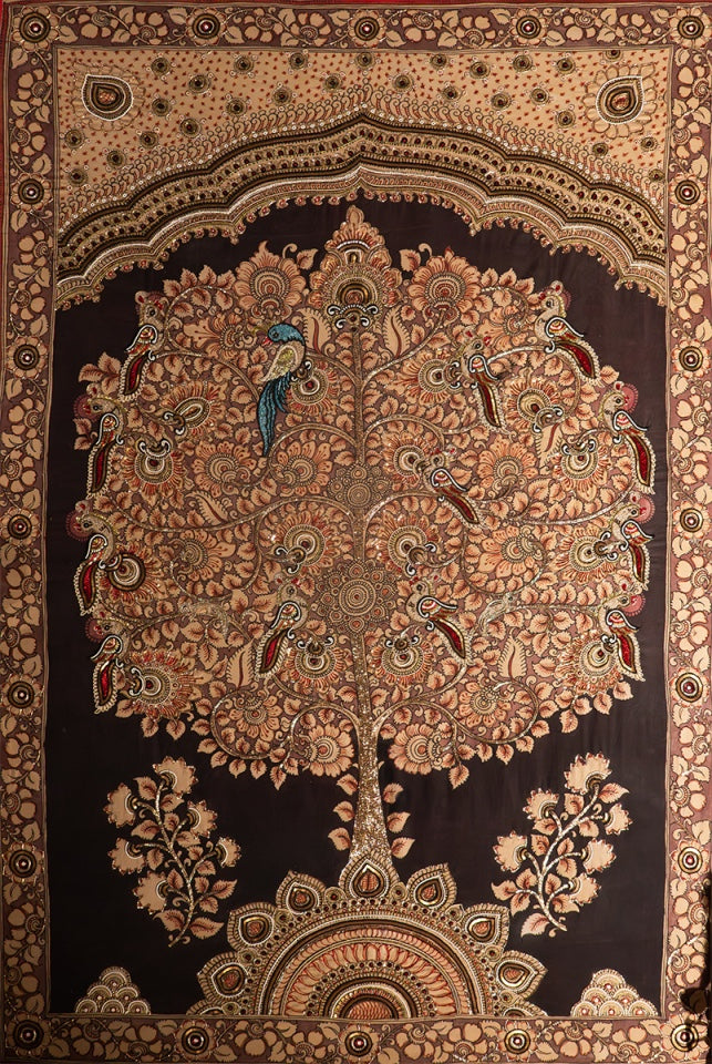 Buy Living roots, shared harvests Kalamkari Zardosi Artwork by Sudheer and Md. Bilal