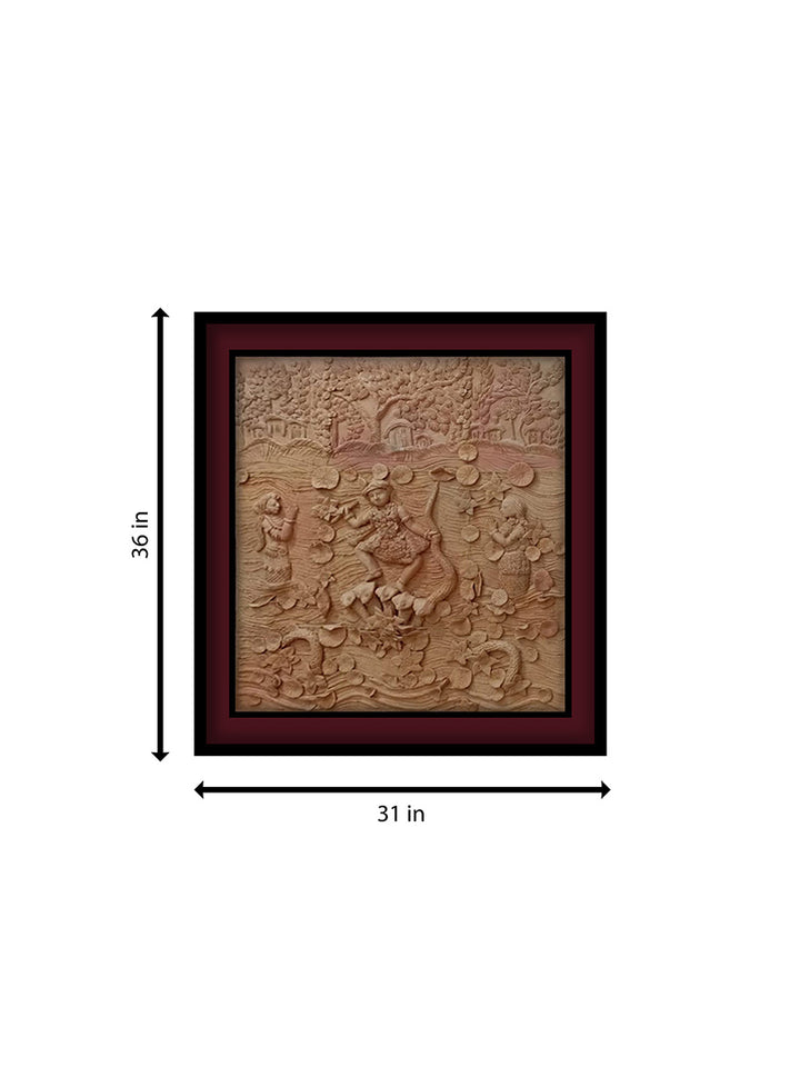 Lord Krishna Dancing on Serpent Kaliya in Terracotta by Dolun Kundu Thumbnail