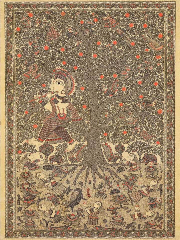 Lord Krishna Leela Madhubani By Ambika Devi Thumbnail