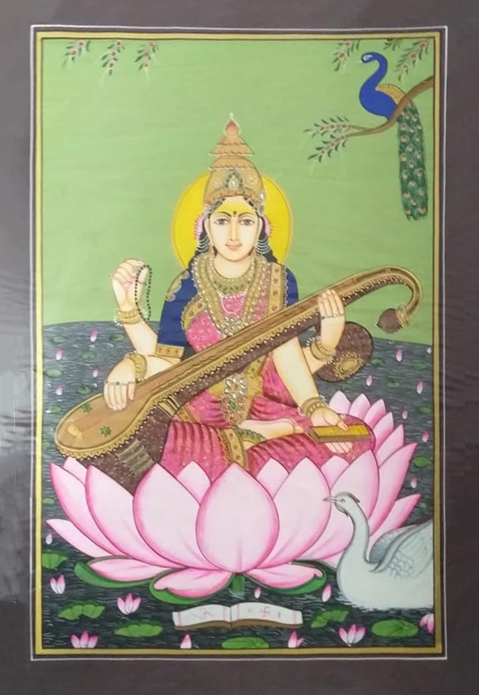 Maa Saraswati Miniature Painting By Rajendra Sharma Thumbnail
