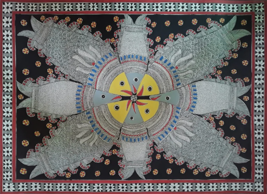 Madhubani painting of The Fish by Pratima Bharti Thumbnail