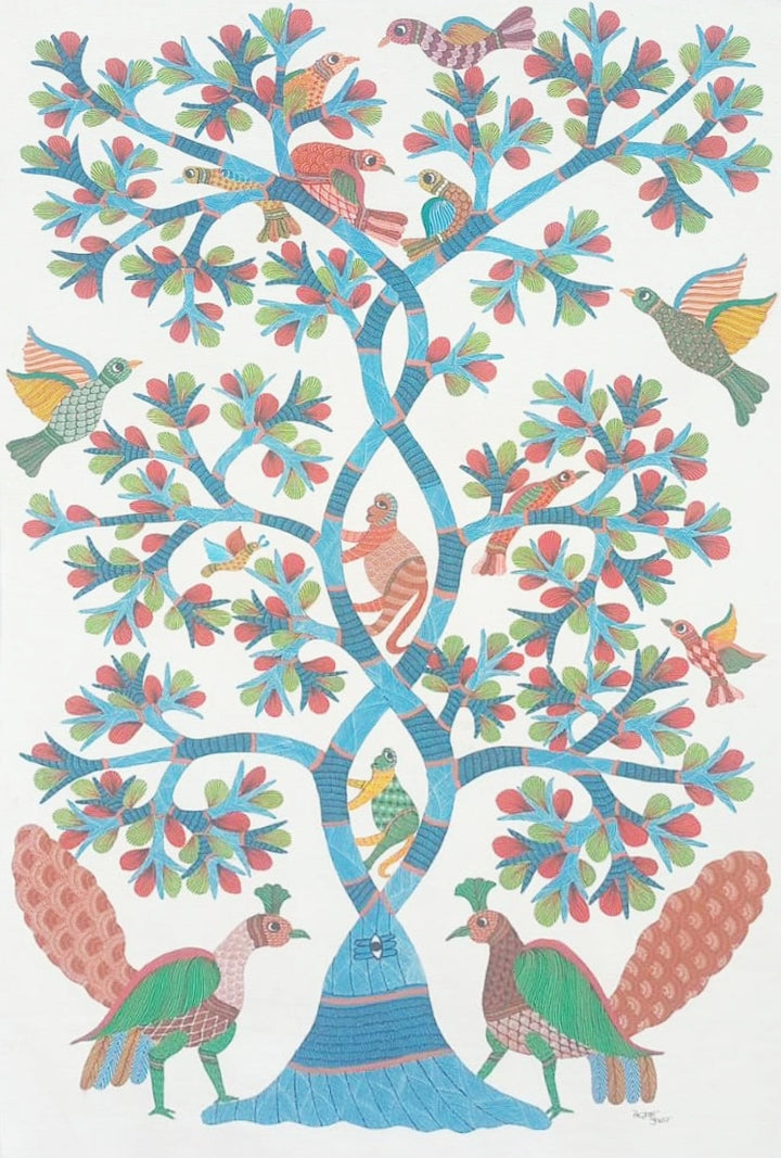 Majestic Tree & Birds in Gond by Kailash Pradhan Thumbnail