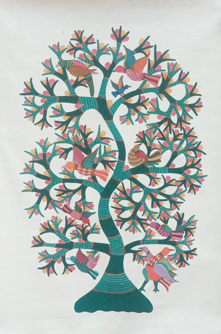 Buy Majestic Tree and Birds in Gond by Kailash Pradhan
