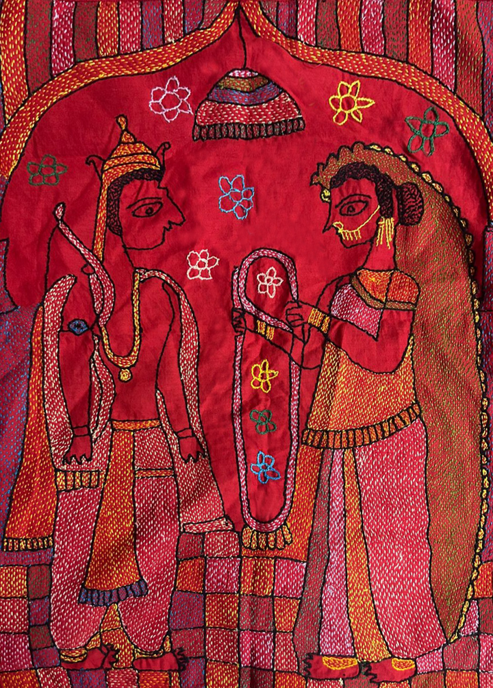 Marriage of Lord Rama and Goddess Sita in Sujani Embroidery by Gudiya Devi Thumbnail