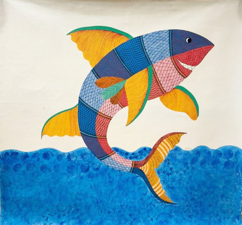 Matsya: The large fish in Gond by Kailash Pradhan Thumbnail