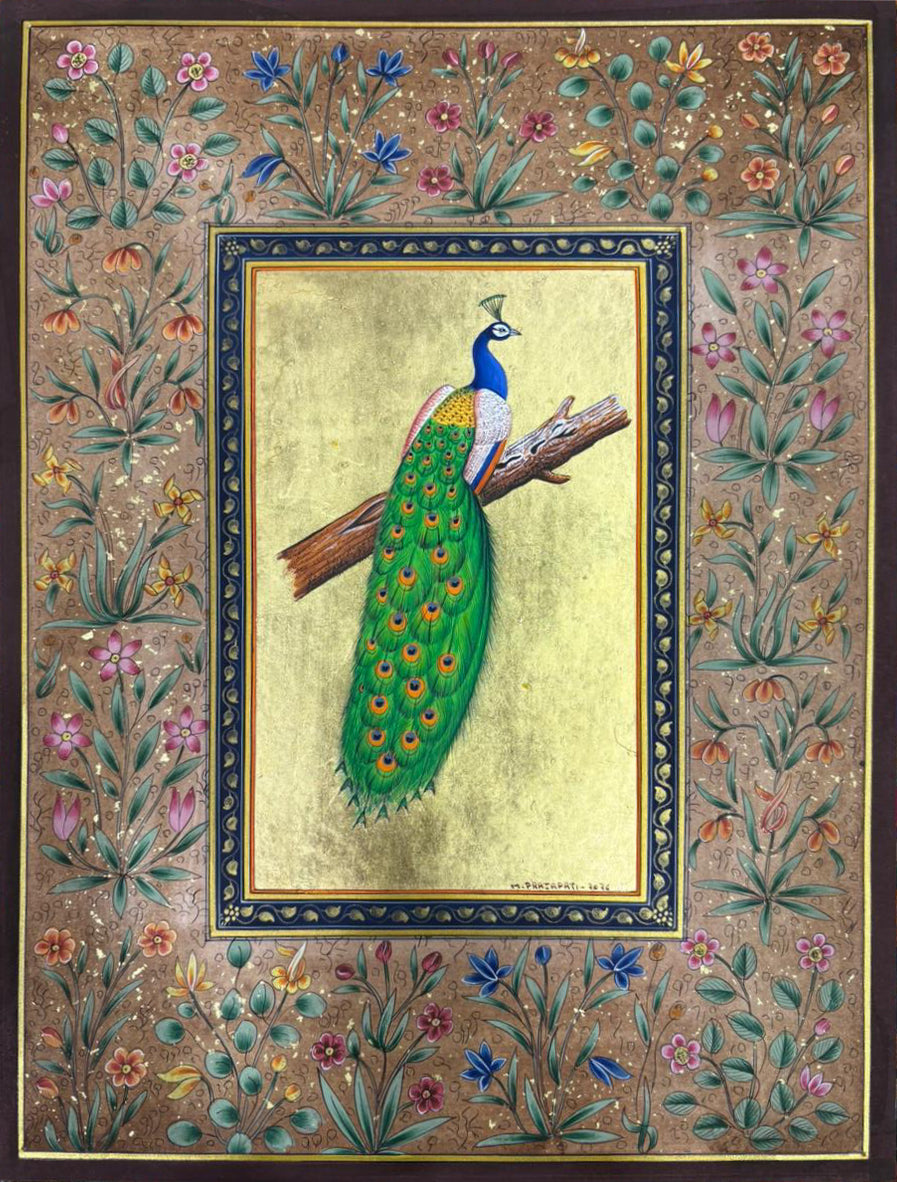 Mayura in Imperial Repose in Mughal Miniature by Mohan Prajapati Thumbnail