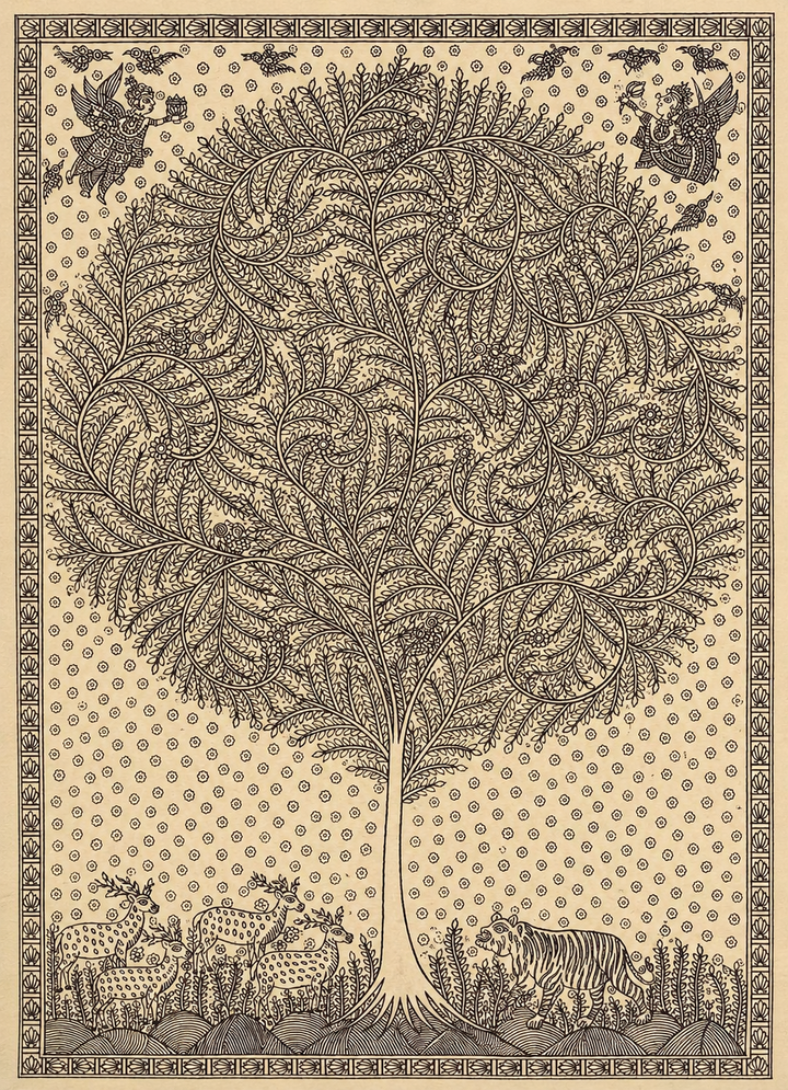 Monochrome Tree of Life in Mata ni Pachedi by Vasant Manubhai Chitara Thumbnail