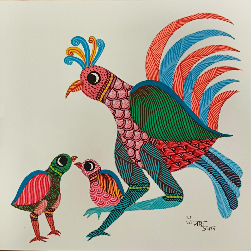 Mother Bird and child in Gond by Kailash Pradhan Thumbnail