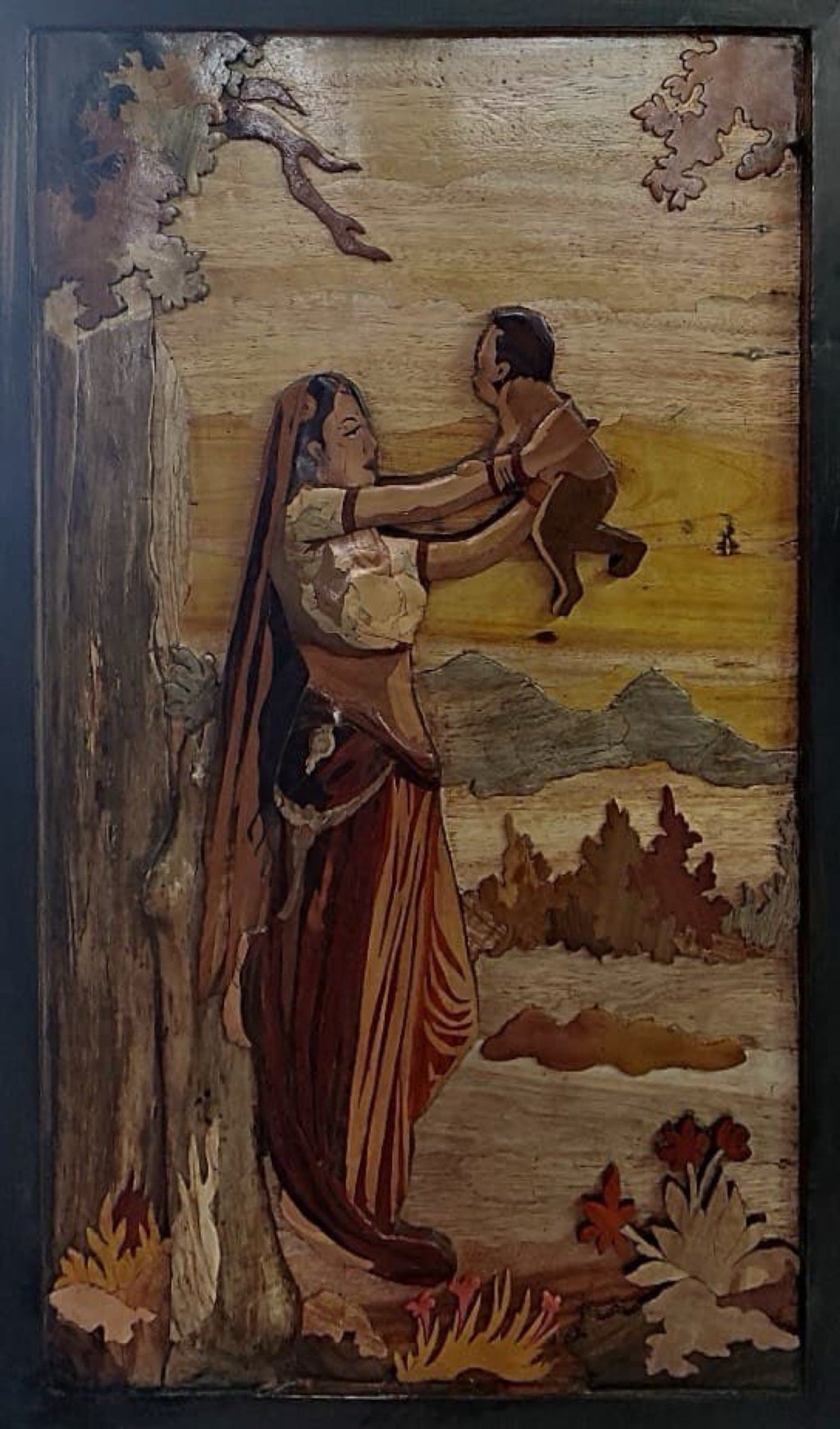 Mother's Joy in Wood Inlay 3D panel by Mohan Kumar Thumbnail