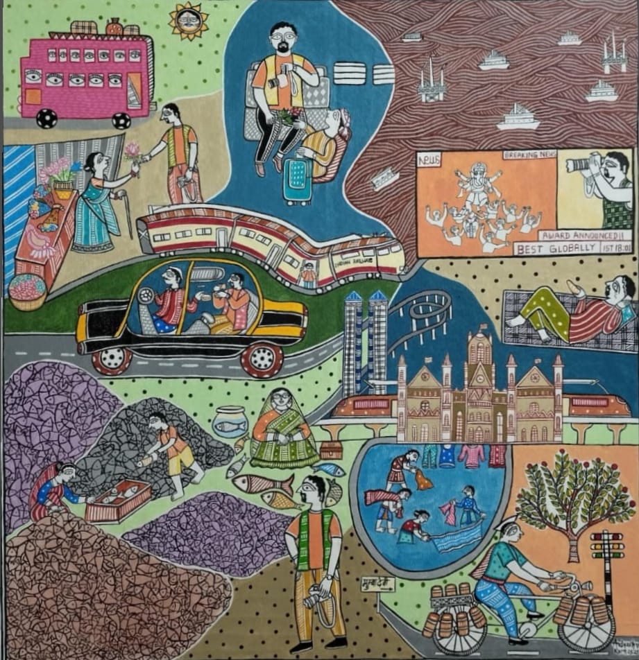 Buy Mumbai Cityscape in Madhubani by Avinash Karn
