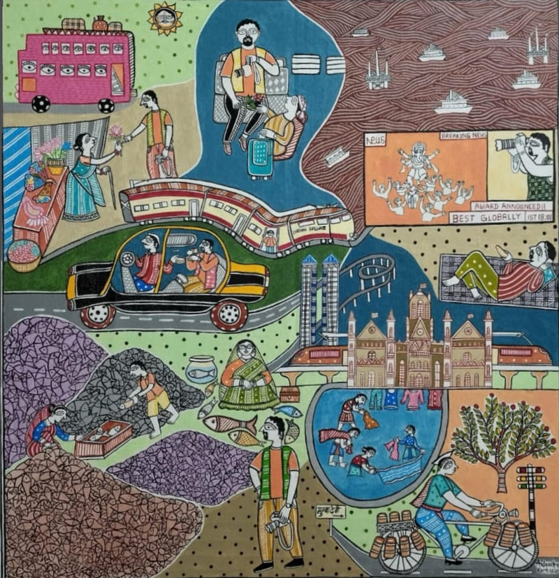 Buy Mumbai Cityscape in Madhubani by Avinash Karn