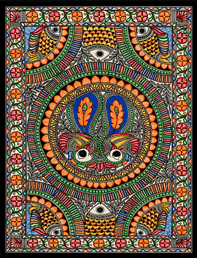 Buy Peacock and Fish in Madhubani by Pratima Bharti