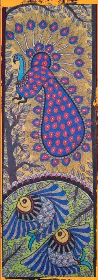 Peacock and the Fish in Madhubani by Pratima Bharti Thumbnail