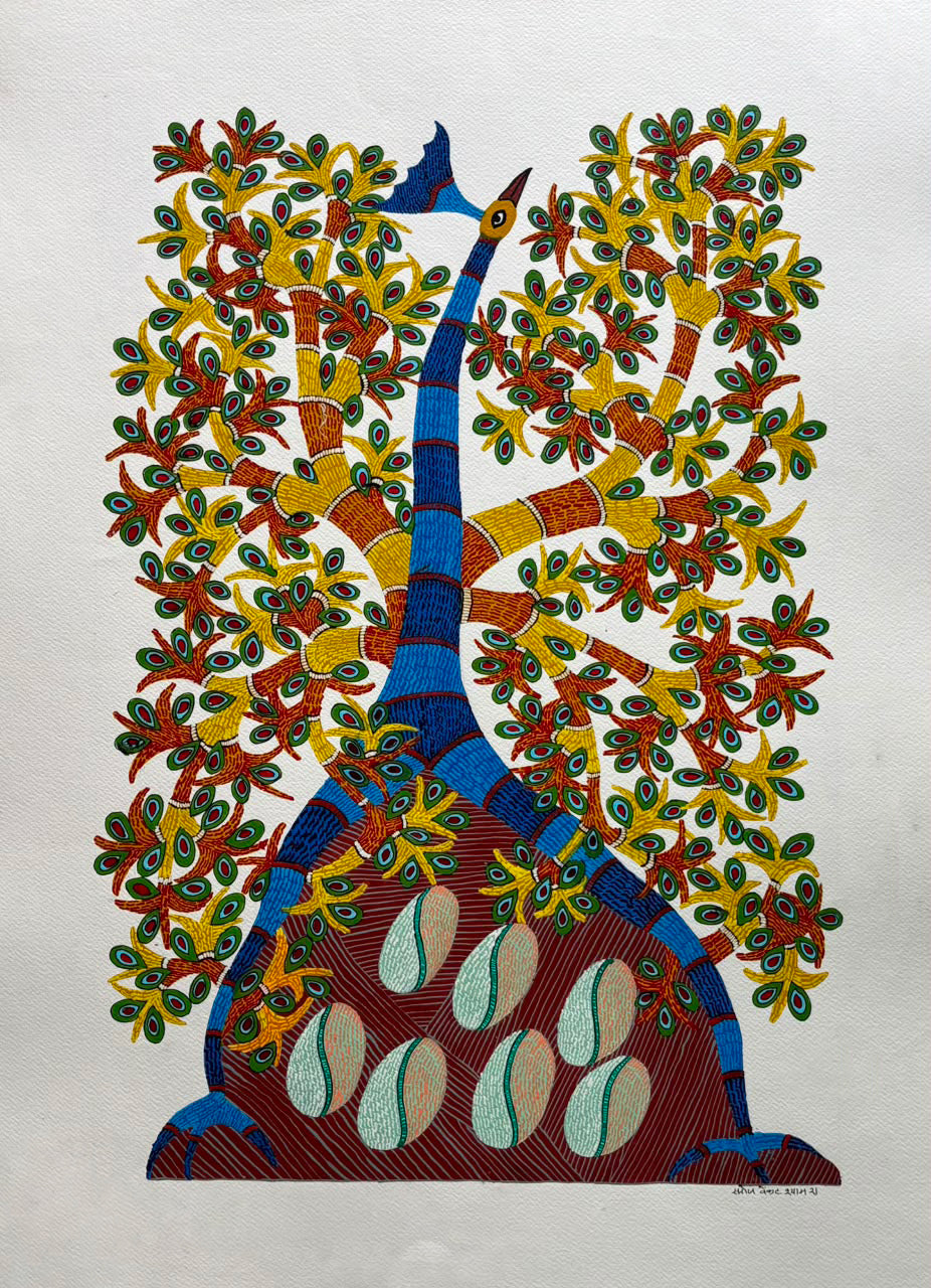 Peacock as Tree in Gond by Saroj Venkat Shyam Thumbnail