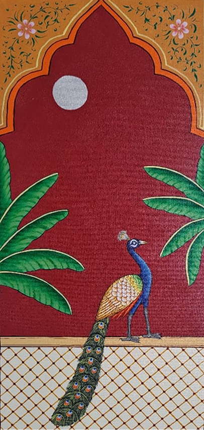 Buy Peacock on the Terrace Contemporary Pichwai  by Shehzaad ALi Sherani