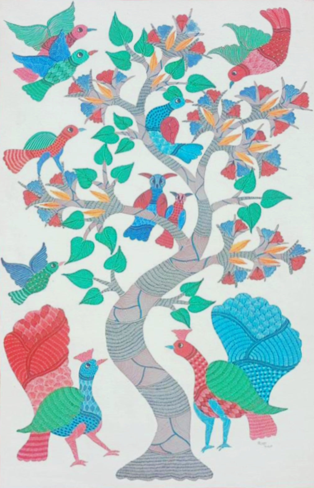 Buy Peacocks and Birds in Gond by Kailash Pradhan