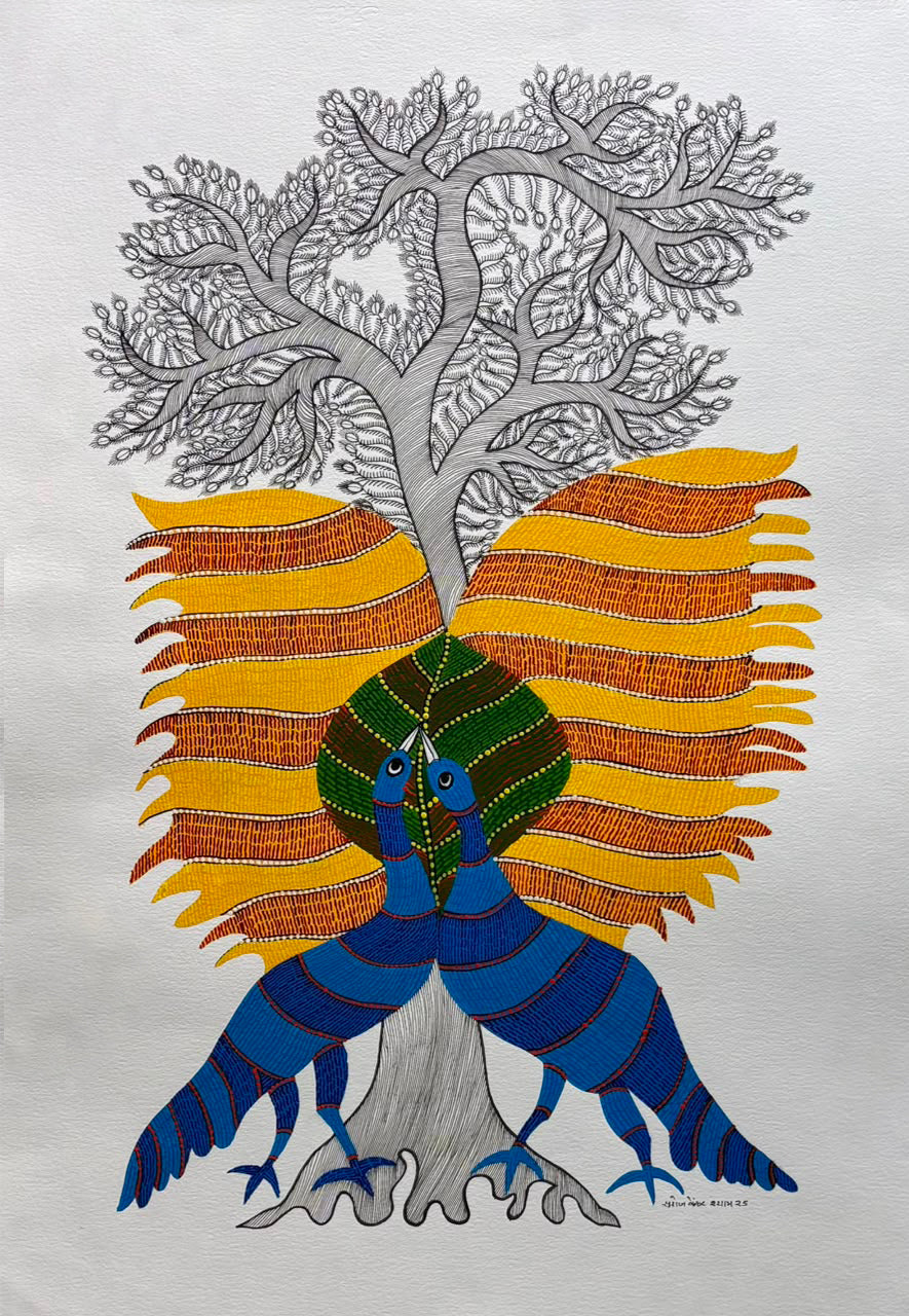 Peacocks under a Tree in Gond by Saroj Venkat Shyam Thumbnail