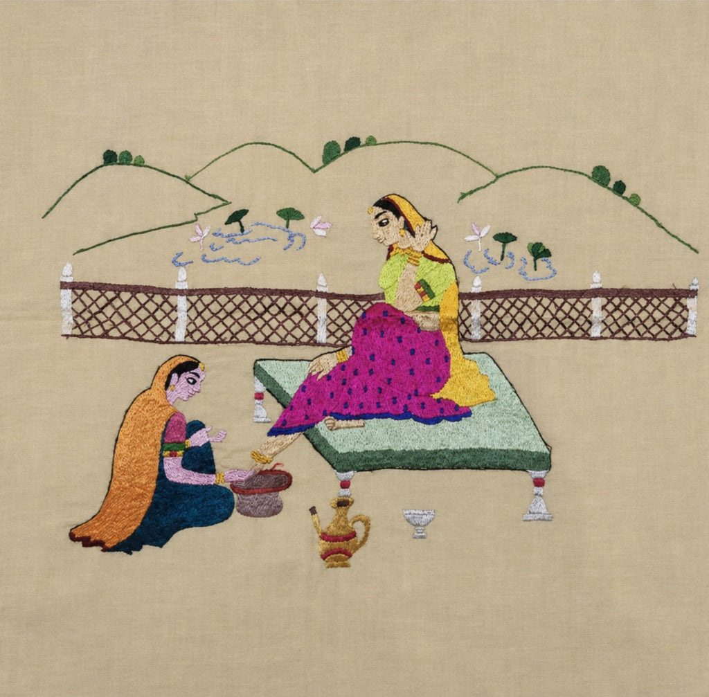Poetry of Sorrow:Poetry of Sorrow Chamba Rumal Painting by Anjali Vakil Thumbnail