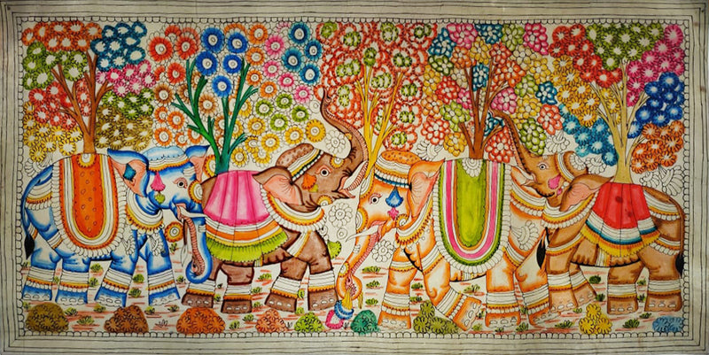 Buy Procession of Royal Elephants Amidst Nature in Tholu Bommalata by Sindhe Siva