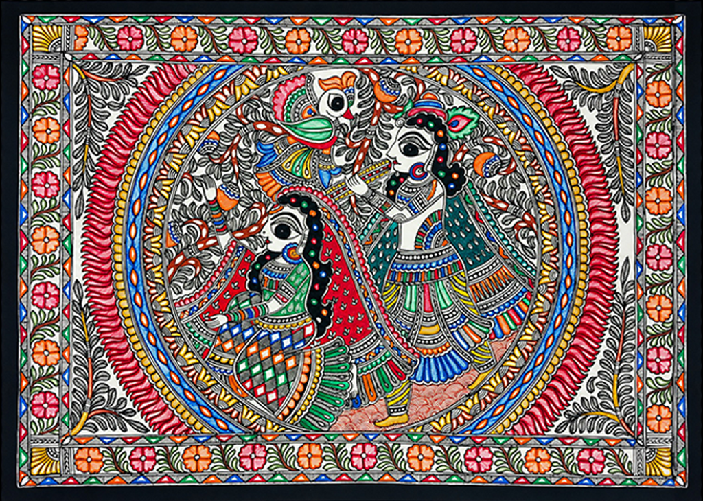 Radha-Krishna in Madhubani by Pratima Bharti Thumbnail