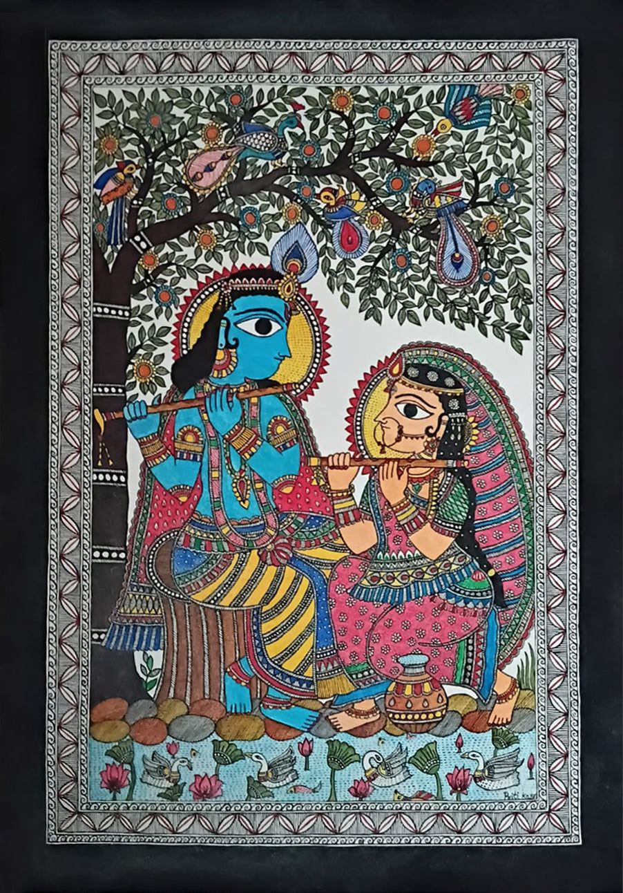 Radha Krishna in Madhubani by Priti Karn Thumbnail
