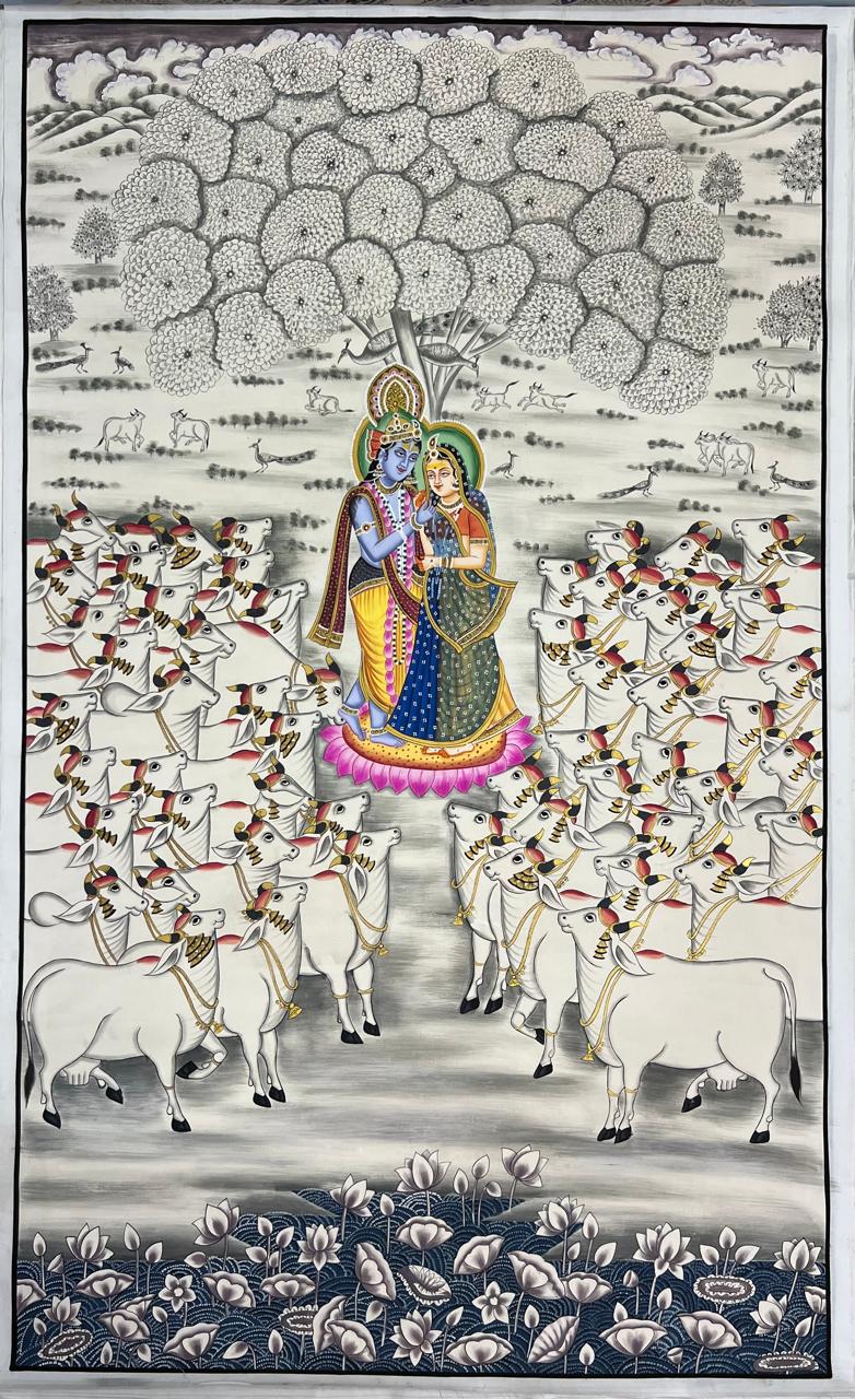 Buy Radha Krishna in Vrindavan: Pichwai Painting by Naveen Soni