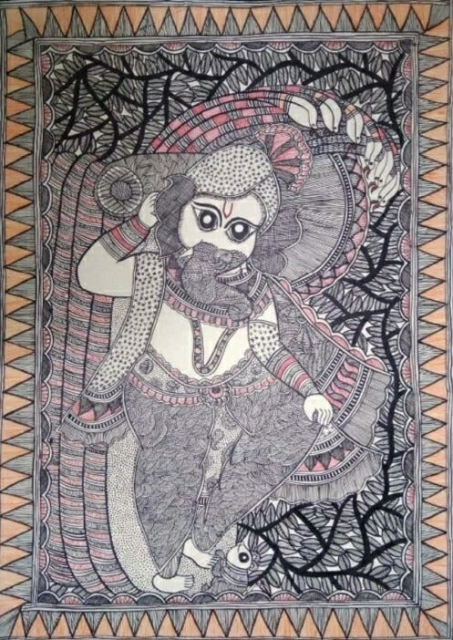 Reclining Ganesha in Madhubani by Pratima Bharti Thumbnail