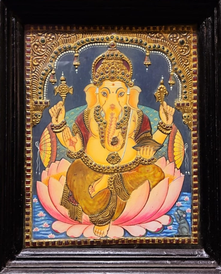 Buy Remover of Obstacles: Lord Ganesha in Tanjore art by Sheratone Antique Arts