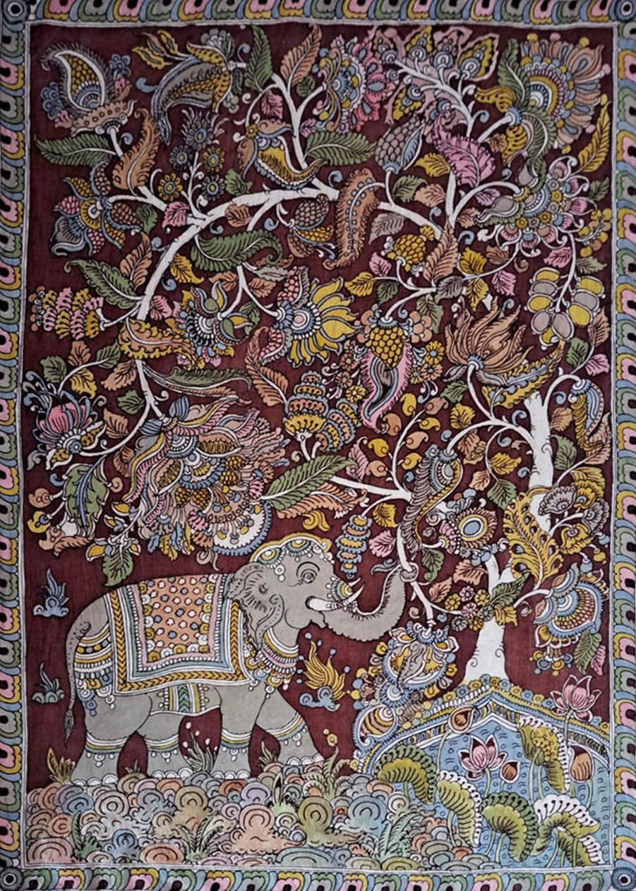 Royal Elephant standing beneath the Tree of Life in Kalamkari painting by Sudheer Thumbnail