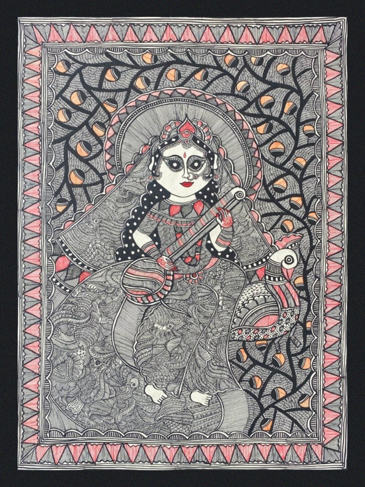 Saraswati in Madhubani Painting by Pratima Bharti Thumbnail