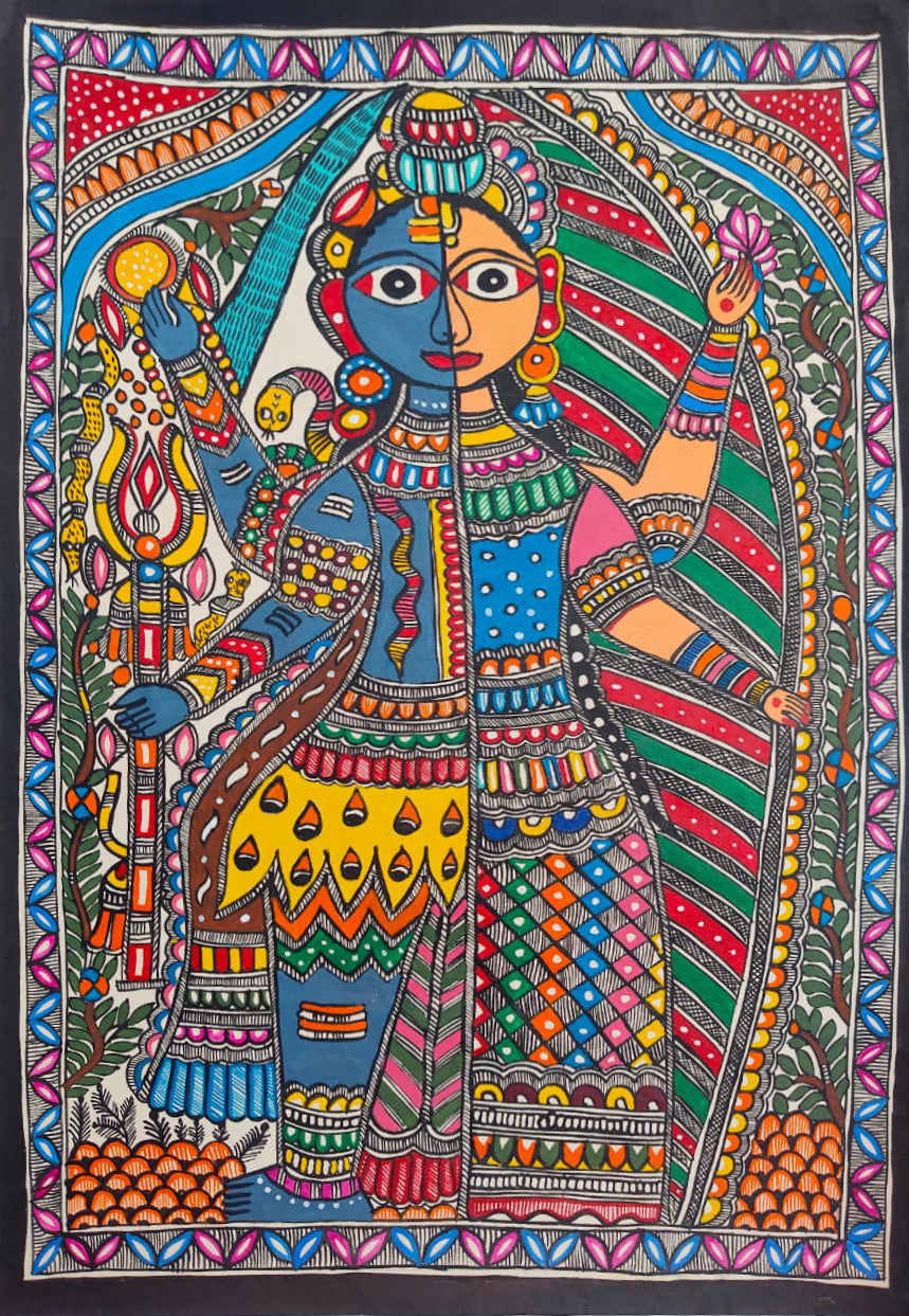 Sacred Duality: Ardhanarishvara in Madhubani by Ambika Devi Thumbnail