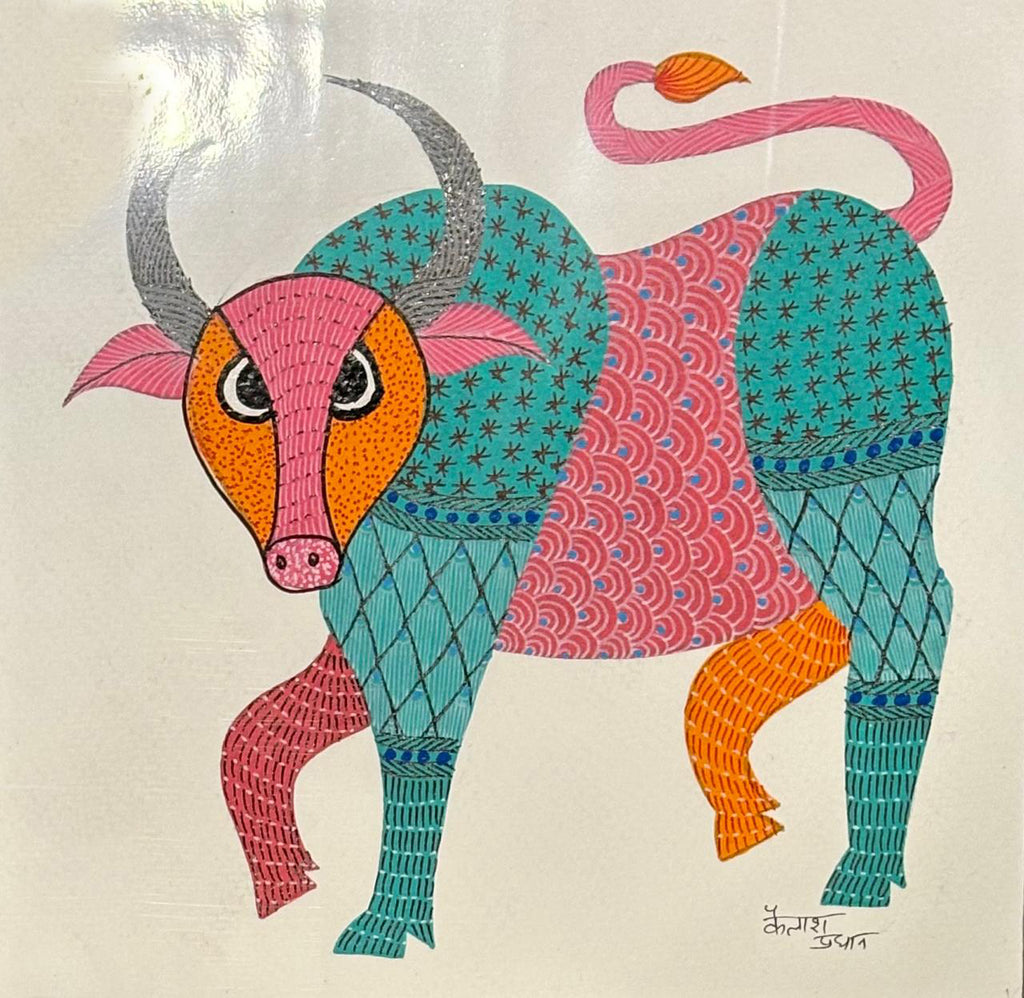 Sacred bull in Gond by Kailash Pradhan Thumbnail