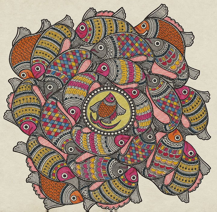 School of Fish in Madhubani by Kusum Das Thumbnail