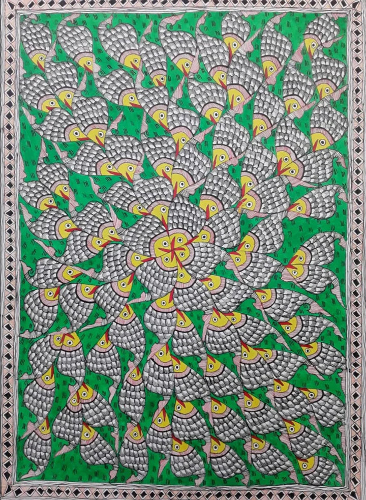 School of fish in Madhubani painting by Pratima Bharti Thumbnail