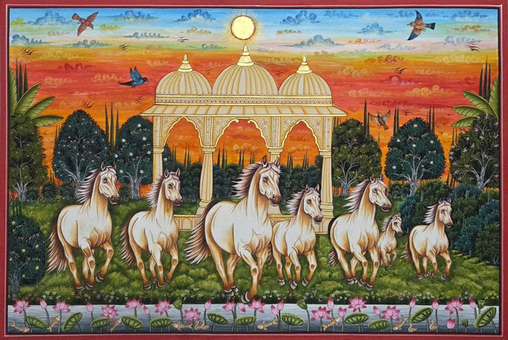 Seven Horses in Pichwai by Shehzaad Ali Sherani Thumbnail